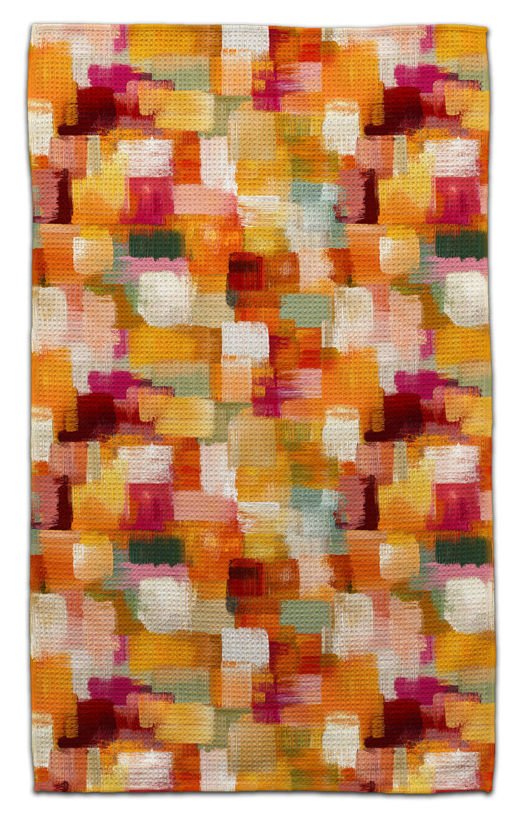 Abstract Brown & Maroon Pattern Waffle Weave Towel - CJ Bella Co.