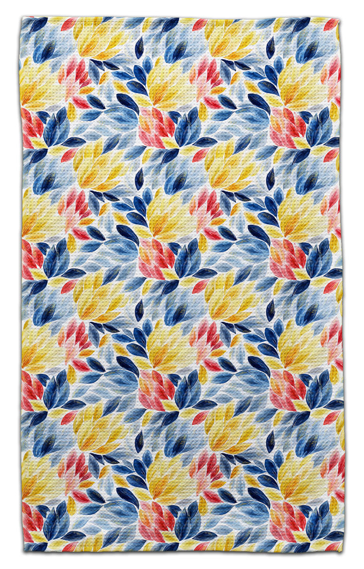 Red, Blue, & Gold Abstract Flowers Eco-Friendly Towel