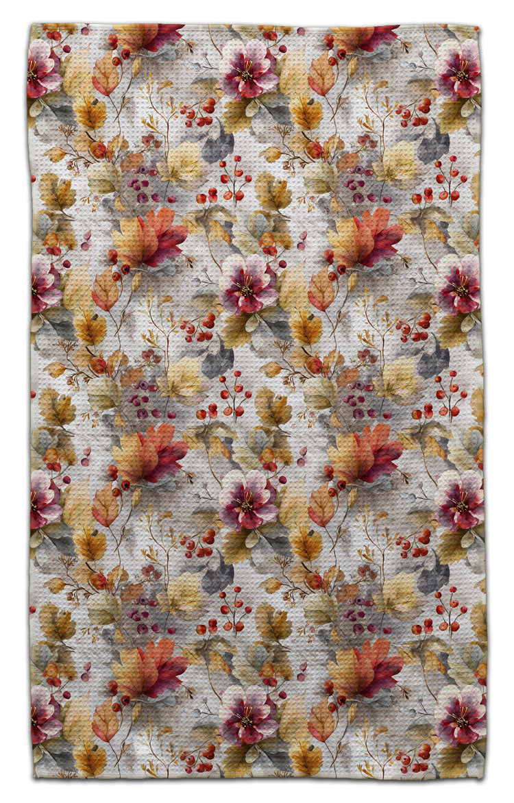 Muted Red Lillies and Berries Eco-Friendly Towel