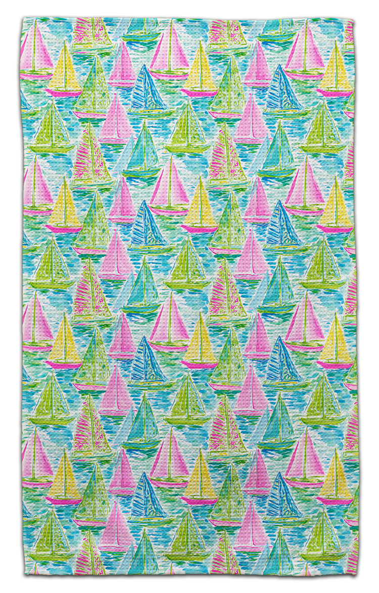 Pink, Yellow, & Green Sailboats Eco-Friendly Towel - CJ Bella Co.