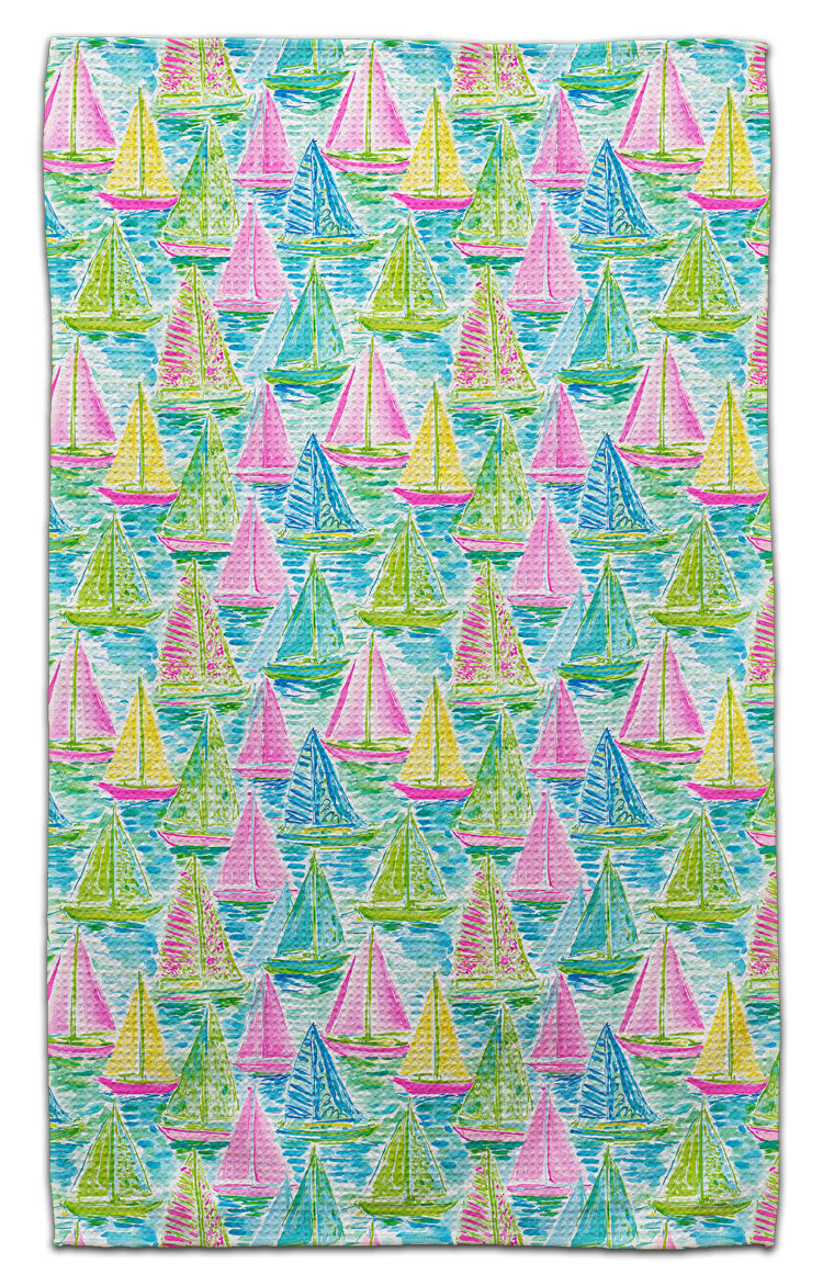 Pink, Yellow, & Green Sailboats Eco-Friendly Towel