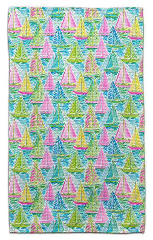 Pink, Yellow, & Green Sailboats Eco-Friendly Towel