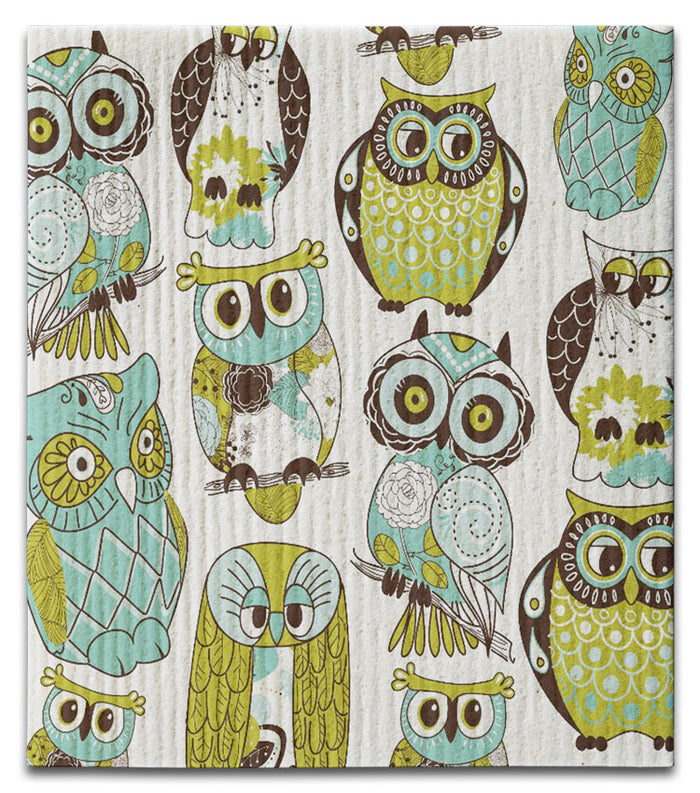 Owl Teal Dishcloth