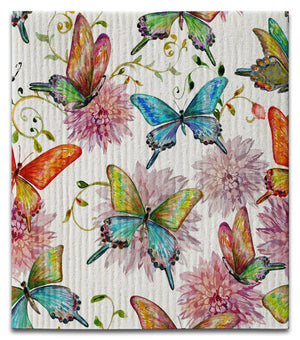 Butterfly on Flowers Dishcloth