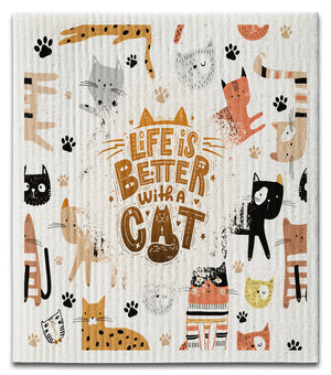 Life is Better Cat Dishcloth