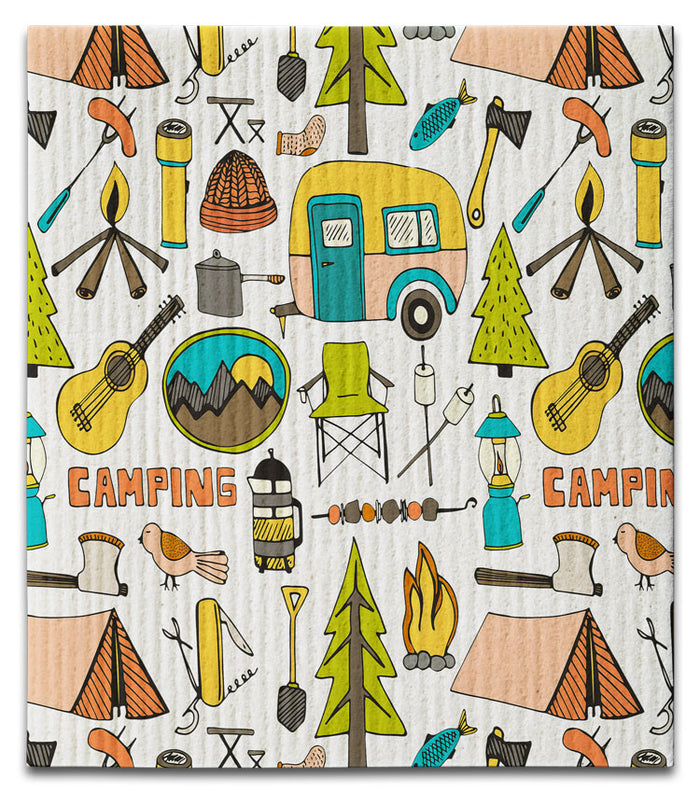 Camping All Over Print Camping Dishcloth