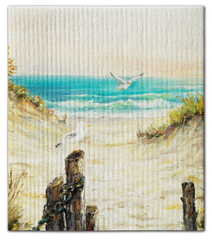 Seagulls (2) on Beach Dishcloth