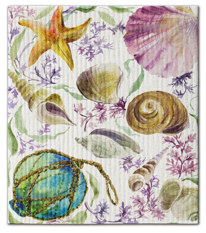 Shells with Purple Seaweed Dishcloth