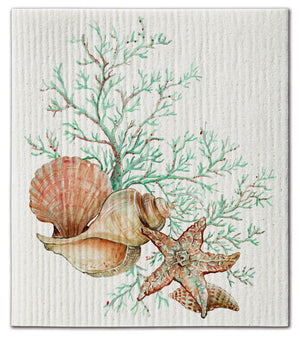 Shells (4) with Coral Dishcloth