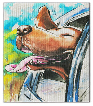 Dog Outside Car Window Dishcloth