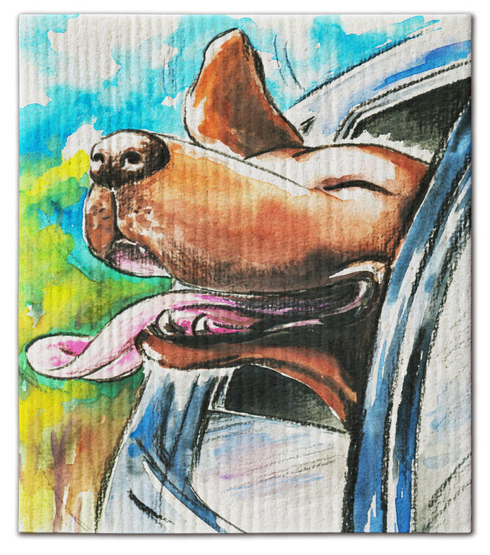 Dog Outside Car Window Dishcloth