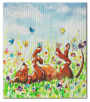 Dog Laying in Field Dishcloth