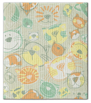 Cat with Overlay Dishcloth