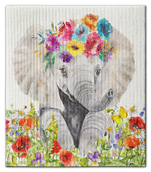 Elephant in Flower Field Dishcloth