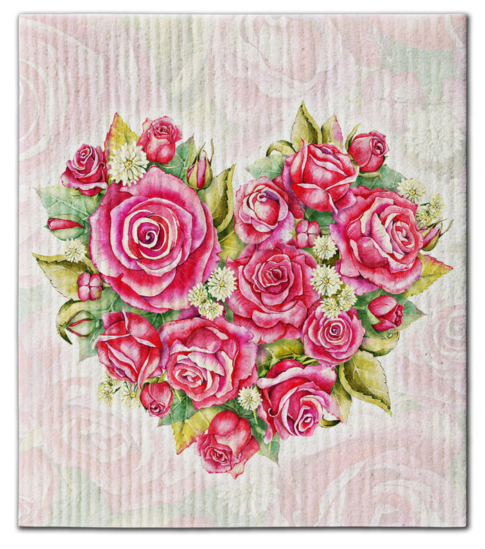 Flowers Rose Heart Dishcloth