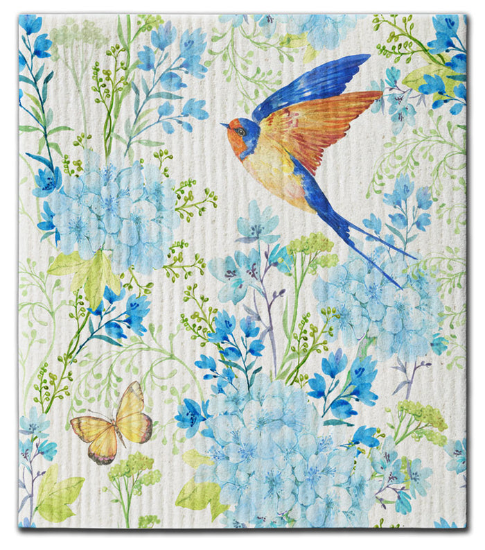 Flowers w/Blue Bird & Butterfly Dishcloth
