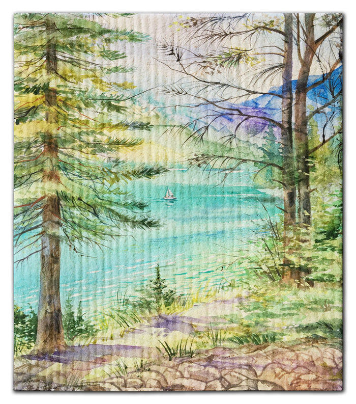 Lake with Sailboat Dishcloth