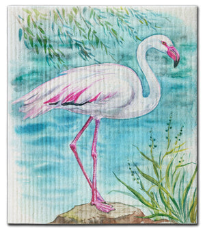 Flamingo on Tree Stump Dishcloth