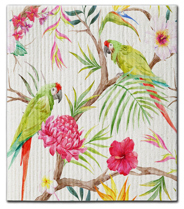 Two Parrots On Branches Dishcloth