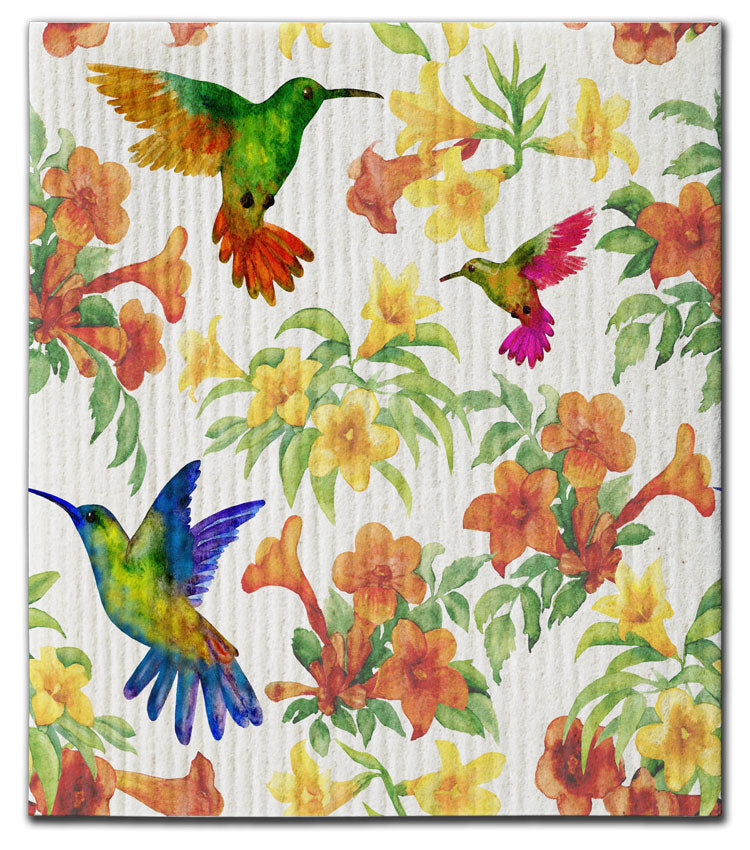 Humming Bird (3) w/Flowers Dishcloth