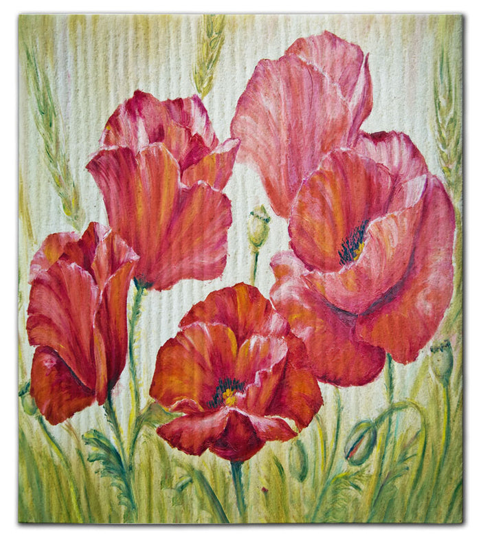 Poppies Red In Field Dishcloth