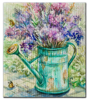 Watering Can w/Flowers Dishcloth