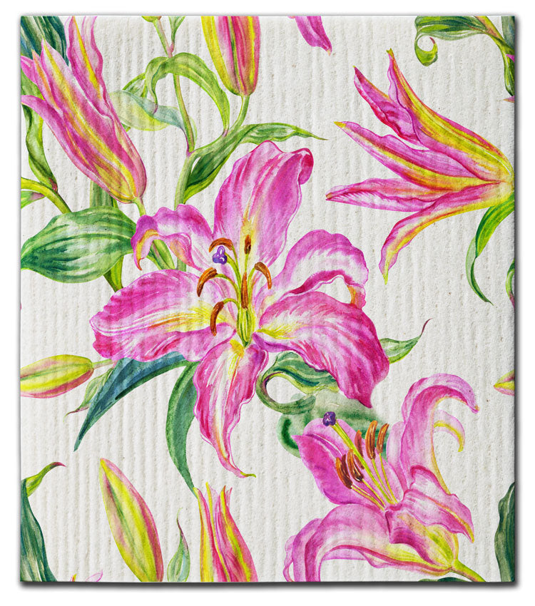 Lilies Pink Dishcloth
