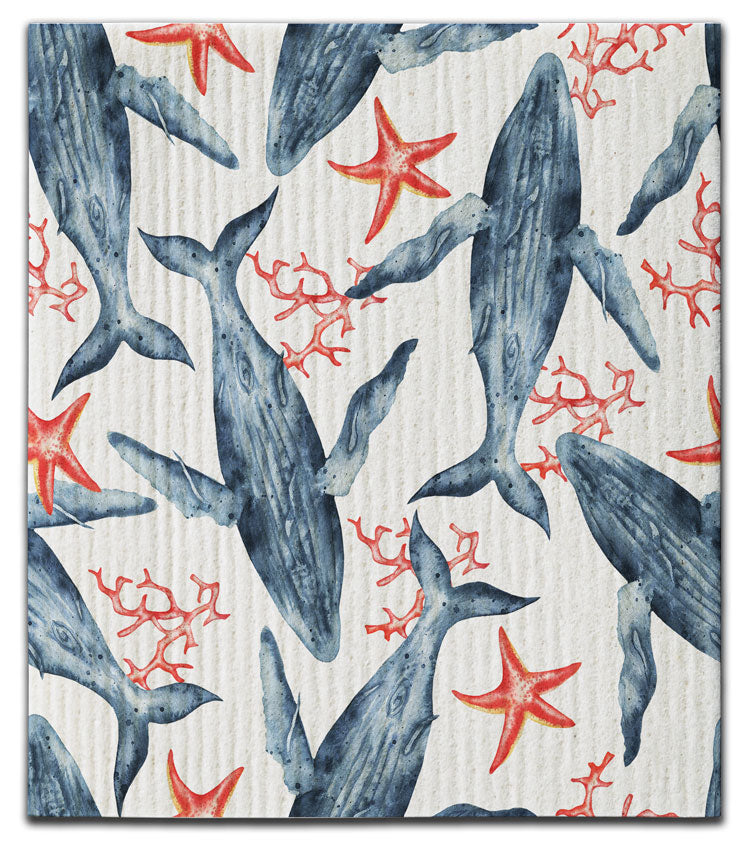 Whale w/Coral Dishcloth