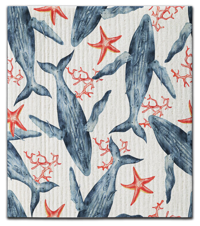 Whale w/Coral Dishcloth