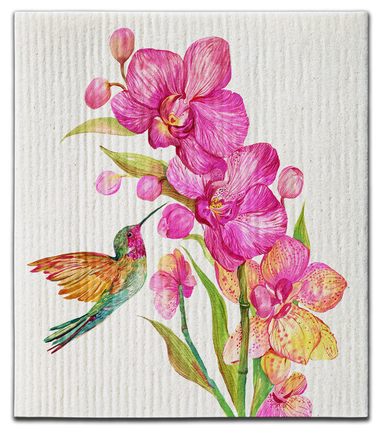 Hummingbird/Orchid Dishcloth