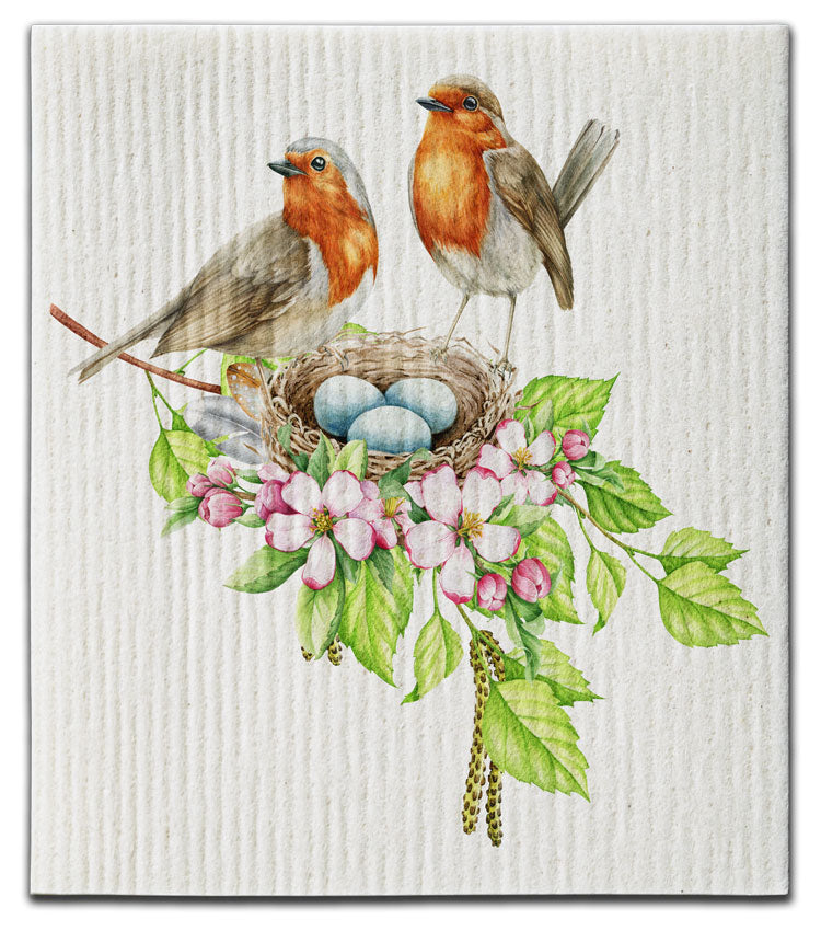 Birds Robins Nest Dishcloth