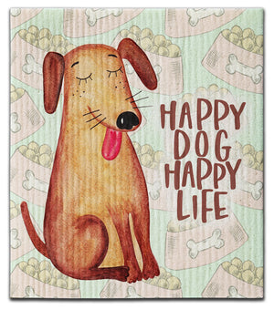 Dog Happy Dog Happy Life Dishcloth
