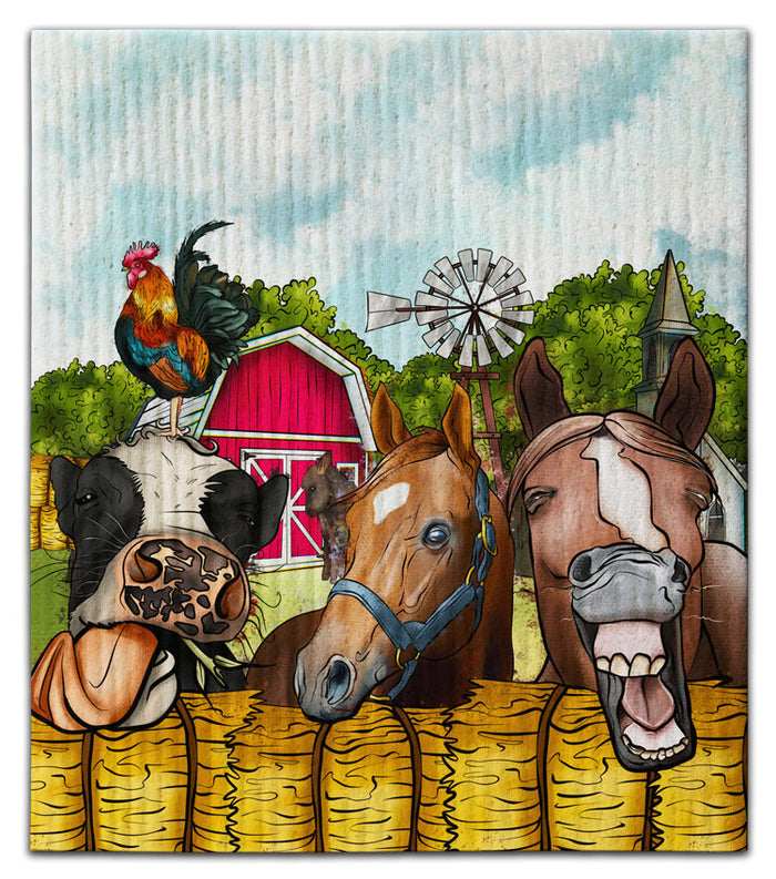 Cow and 2 Horses w/Hay Dishcloth