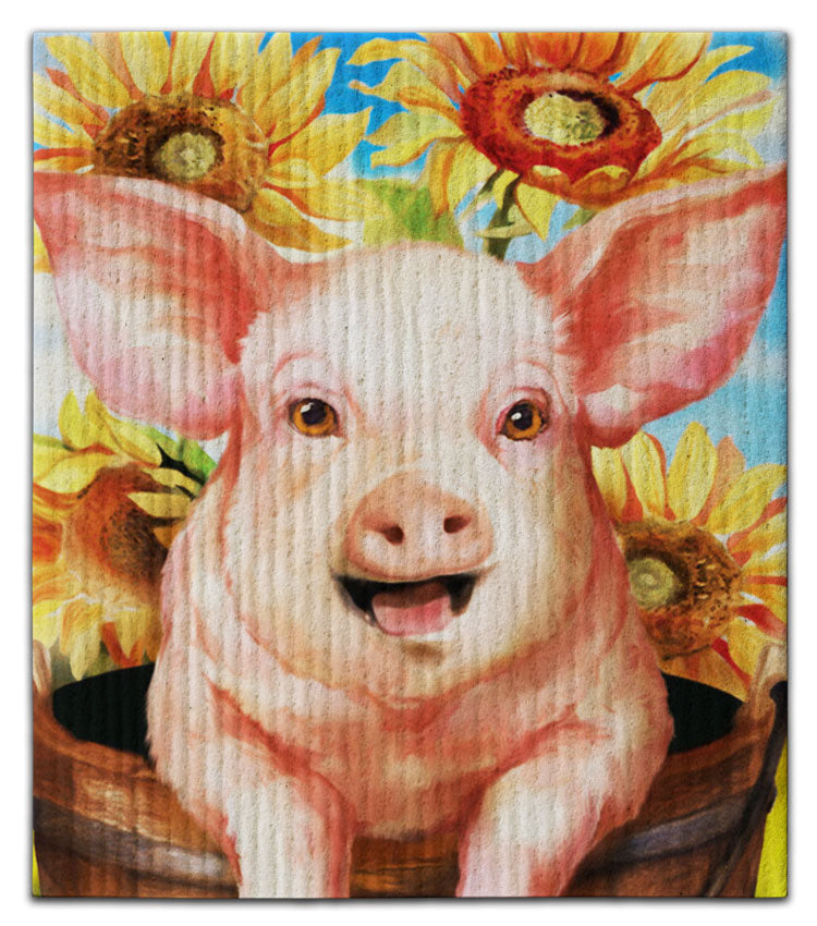 Pig Sunflowers Dishcloth