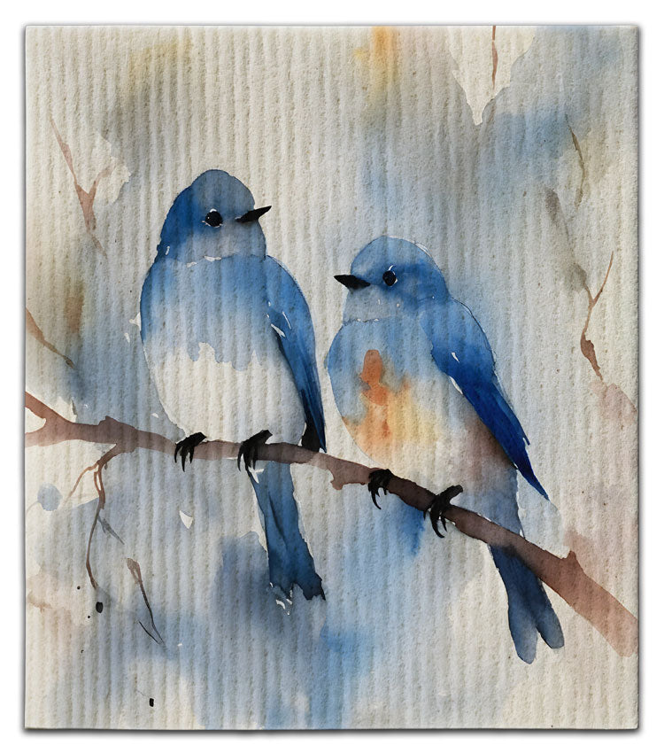 Blue Birds (2) Sitting on Branch Dishcloth