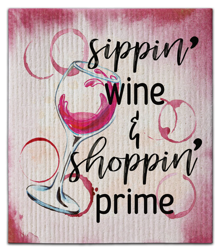 Sippin Wine & Shoppin Prime Dishcloth