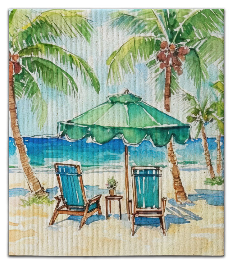 Beach Green Umbrella (2) Chairs Dishcloth