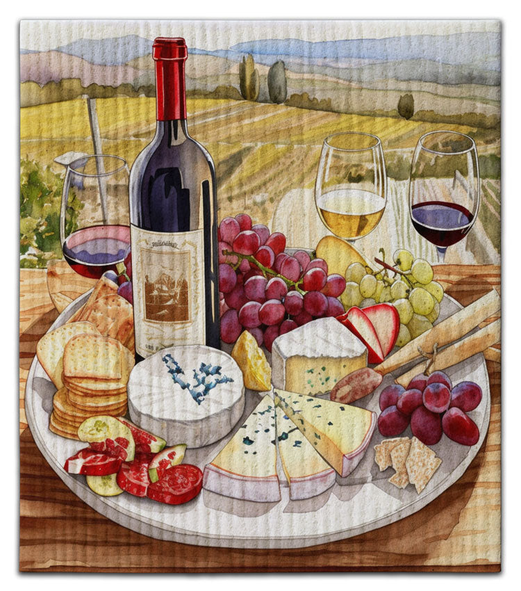 Charcuterie Board with Wine Bottle Dischloth