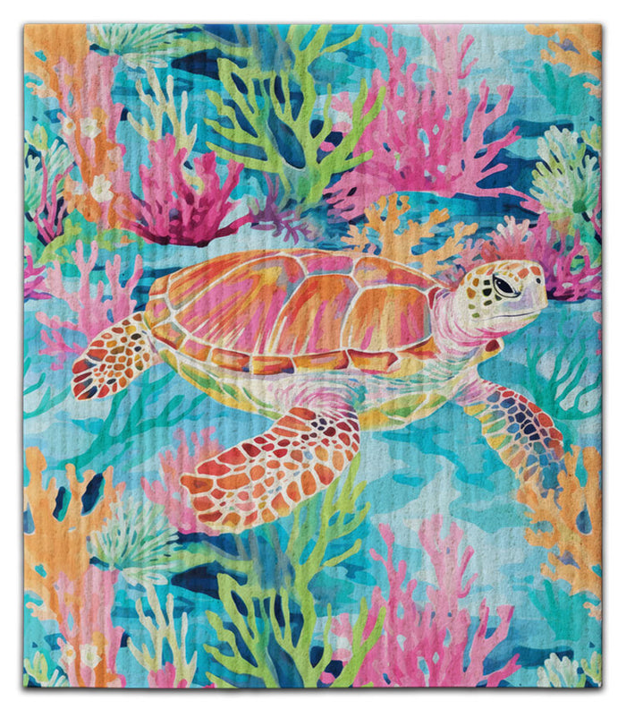 Sea Turtle Under Water (1) Colorful Dishcloth