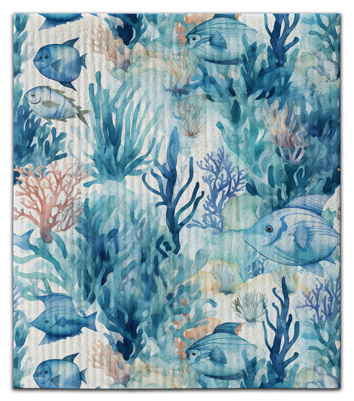 Fish & Coral Blue Underwater Dishcloth