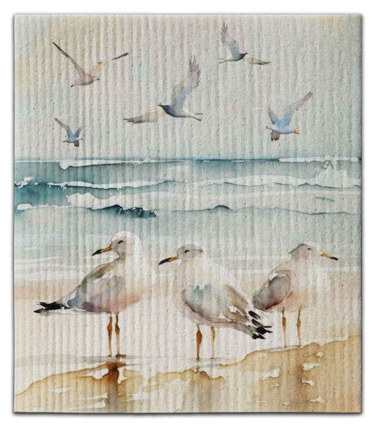 Seagulls on Beach & Flying (8) Dishcloth