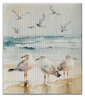Seagulls on Beach & Flying (8) Dishcloth