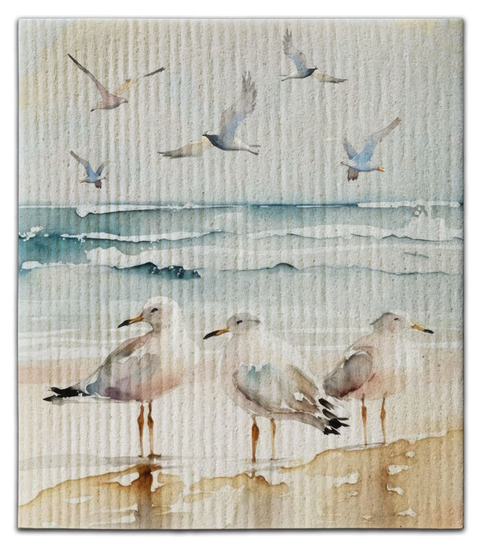 Seagulls on Beach & Flying (8) Dishcloth