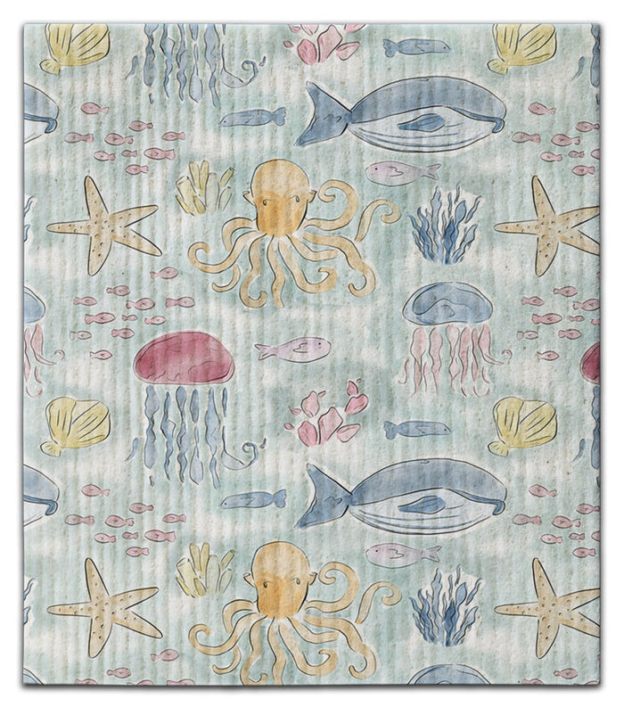 Sea Creatures Whimsical Dishcloth
