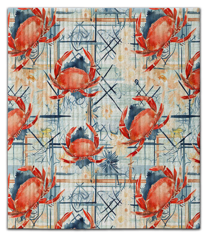 Crabs Red w/Plaid Dishcloth