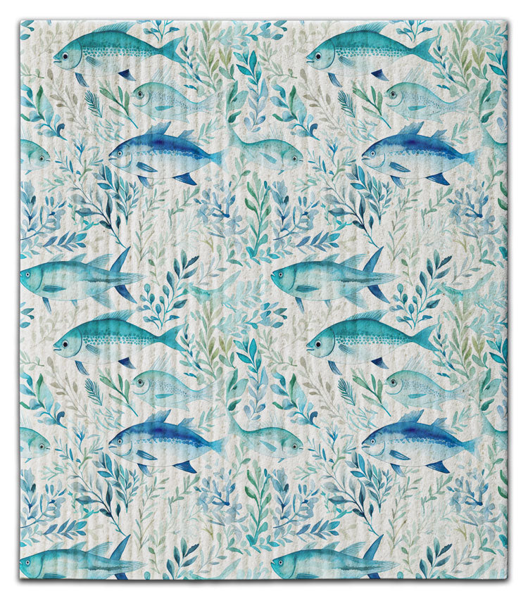 Fish Blue w/Blue Seaweed Dishcloth