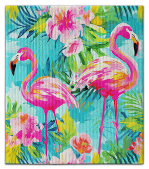 Flamingos (2) Dk.jpg Pink & Dk.Blue Dishcloth