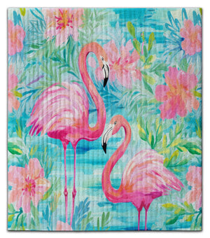 Flamingo (2) Lt. Pink Flowers & Lt. Blue Dishcloth