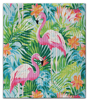 Flamingos (2) Palms & Orange Flowers Dishcloth