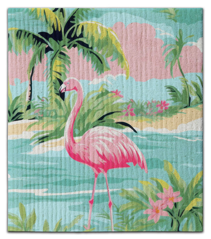 Flamingo (1) in Water w/Palm Dishcloth